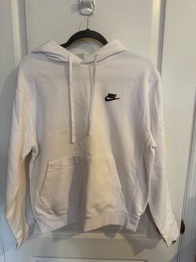 Nike White Hoodie with Black Swoosh Tag Small